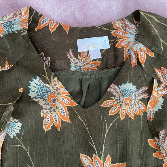 Belle by Kim Gravel chiffon blouson ruffle top green - Picture 3 of 5